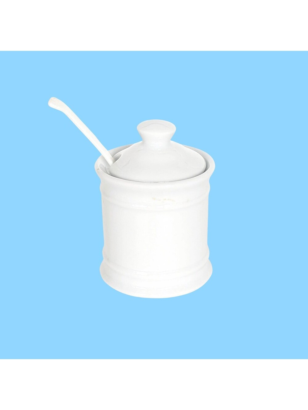 Vintage Apilco Classic Whiteware Mustard Jar with Lid and Spoon - Moutarde